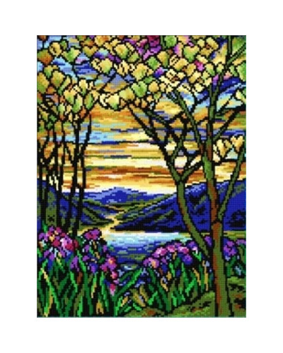 Kanwa z nadrukiem L. C. Tiffany - Pejzaż z irysami i magnoliami