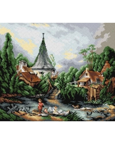 Kanwa z nadrukiem F. Boucher - Pejzaż w pobliżu Beauvais