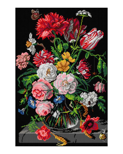 Schemat do haftu J.D. de Heem - Kwiaty w szklanym wazonie
