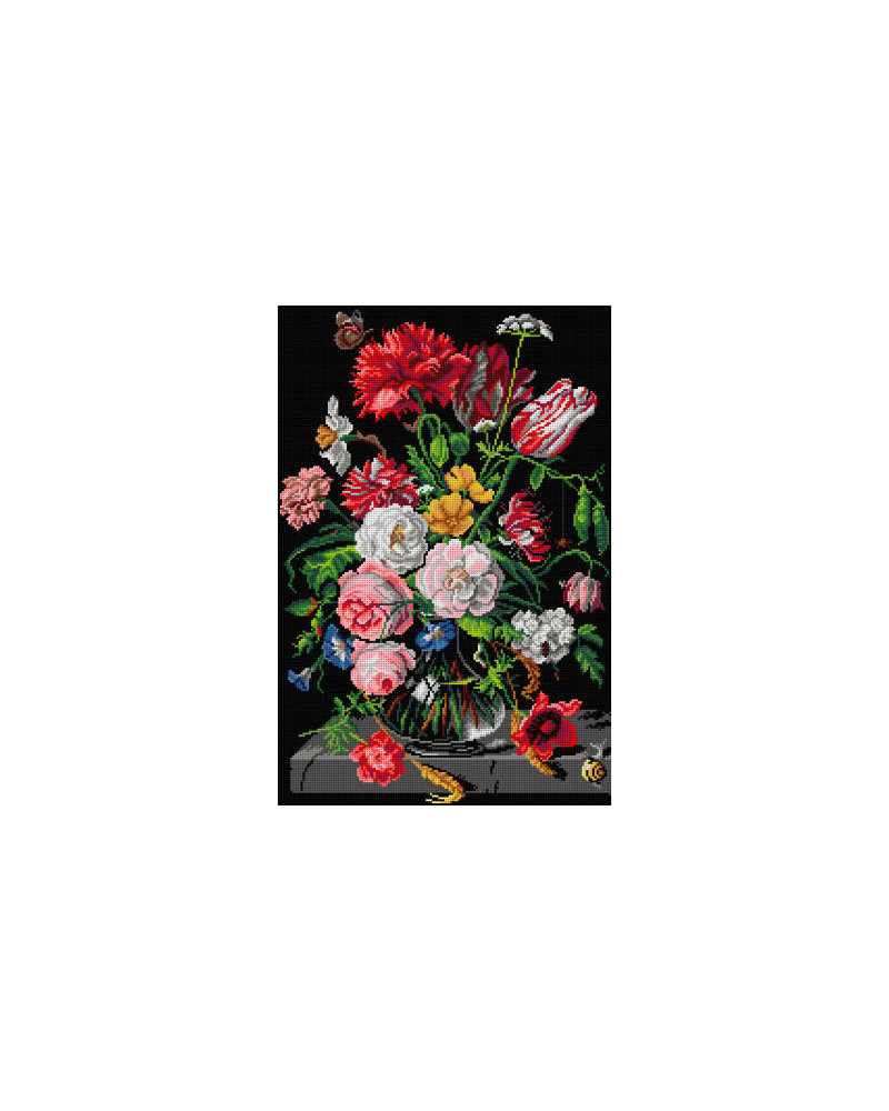 Schemat do haftu J.D. de Heem - Kwiaty w szklanym wazonie