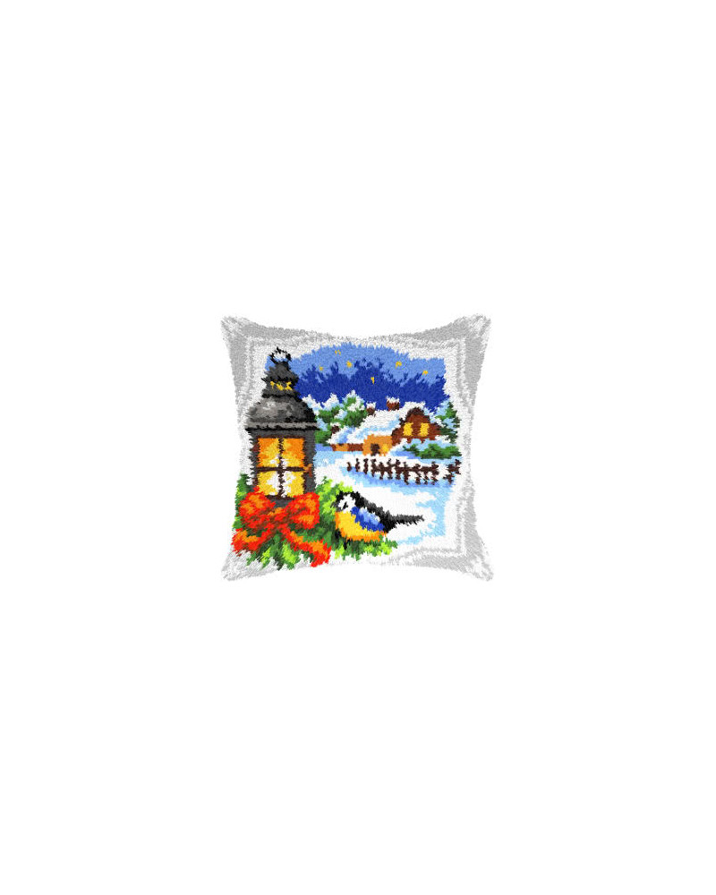 Poduszka - Latch-hook - Latarnia - zimowa noc