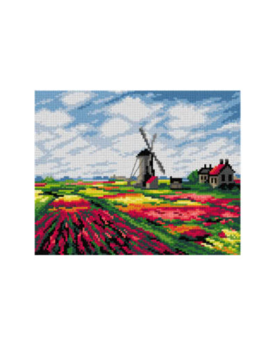 Schemat do haftu Claude Monet - Pola tulipanów z wiatrakiem w Rijnsburgu