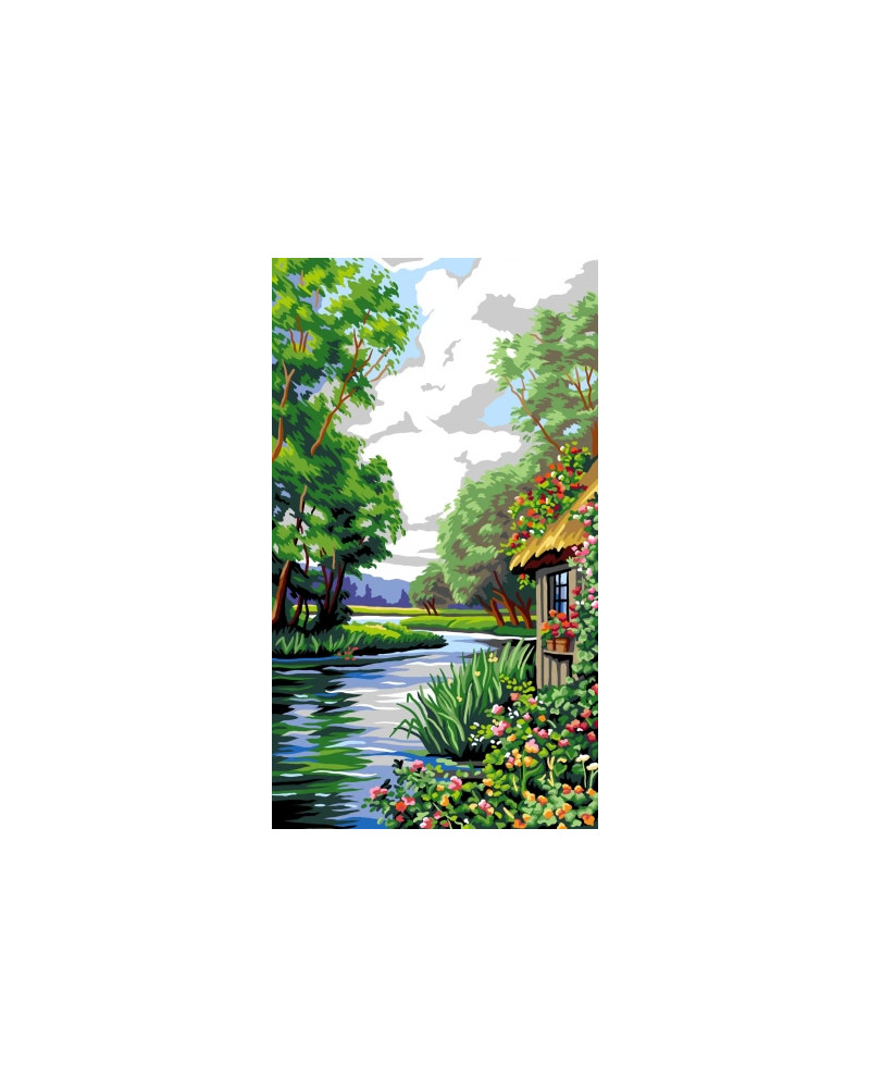 Kanwa malowana Louis Aston Knight - Chatka nad rzeką Launay