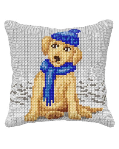 Zestaw do haftu krzyżykowego poduszka – Zimowy labrador