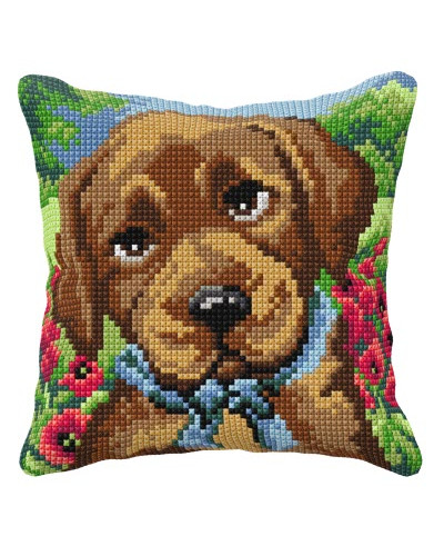 Zestaw do haftu krzyżykowego poduszka - Czekoladowy labrador